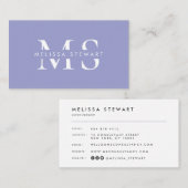 Elegant monogram moderne lavendelprofessional visitekaartje (Voorkant / Achterkant)