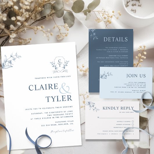 Elegant Monogram Moderne Minimale Blauwe Bouw Uitn Kaart