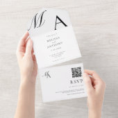 Elegant monogram moderne minimalistische bruiloft all in one uitnodiging (Afscheurbaar)