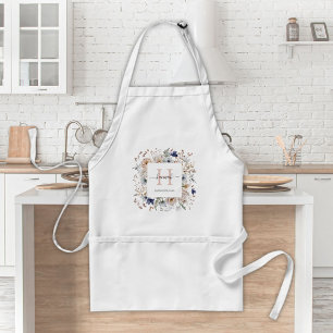 Elegant Monogram Mooie Beige Blauwe Bloemen Bloemi Standaard Schort