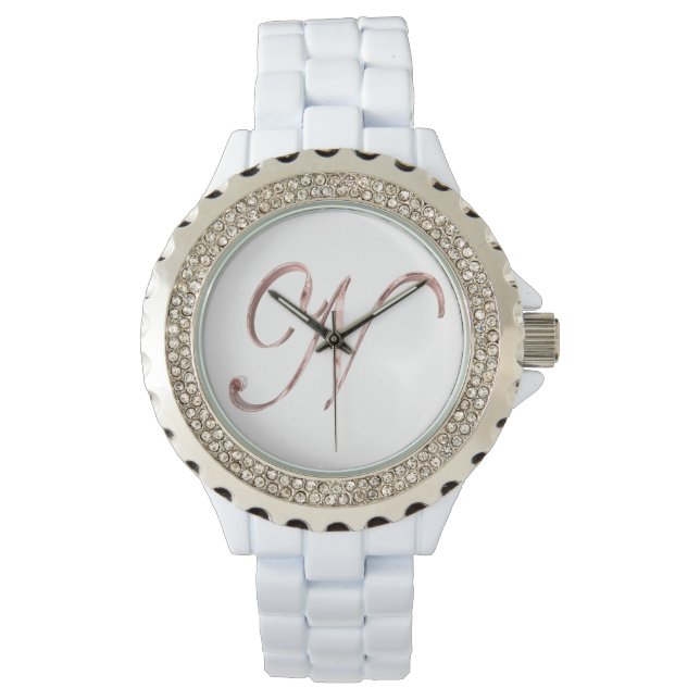 Elegant Monogram N Roos Gold Horloge (Voorkant)