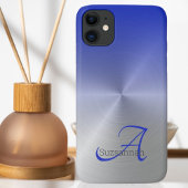 Elegant Monogram Naam Blue Ombre Faux Metal Case-Mate iPhone Case