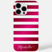 Elegant monogram Naam Hot Pink en White Stripes Case-Mate iPhone Case (Achterkant)