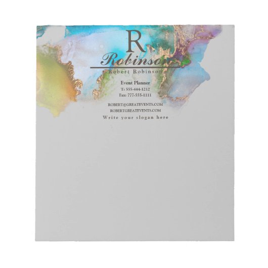 Elegant Monogram Naam Info Marble Business Notepad Notitieblok (Voorkant)