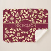 Elegant Monogram Naam Leaf Daisy Pattern Burgundy Sherpa Deken (Voorkant (horizontaal))