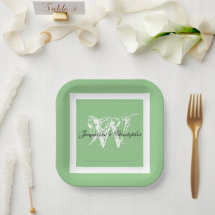 Elegant Monogram Naam Modern Chic Soft Mint Green Papieren Bordje