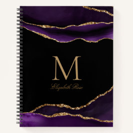 Elegant monogram Naam Paars Agate Gold Black Notitieboek