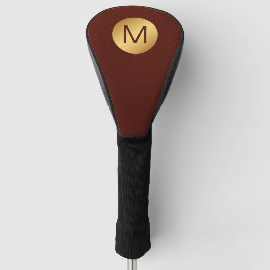 Elegant Monogram Naam Rood Leer & Goud Golfheadcover (Voorkant)