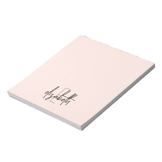 Elegant Monogram Naam Roze Gold Script Notitieblok (Gedraaid)