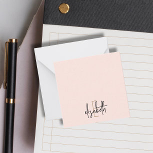 Elegant Monogram Naam Roze Gold Script Notitiekaartje