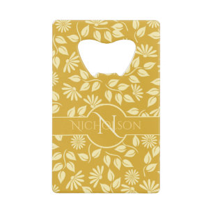 Elegant Monogram Name Leaf Daisy Pattern Gold