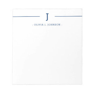Elegant Monogram Name Navy White Notepad Notitieblok
