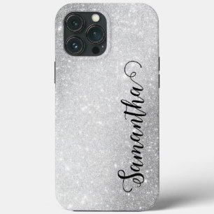 Elegant Monogram Namen Zilveren Glitter iPhone 13 Pro Max Hoesje