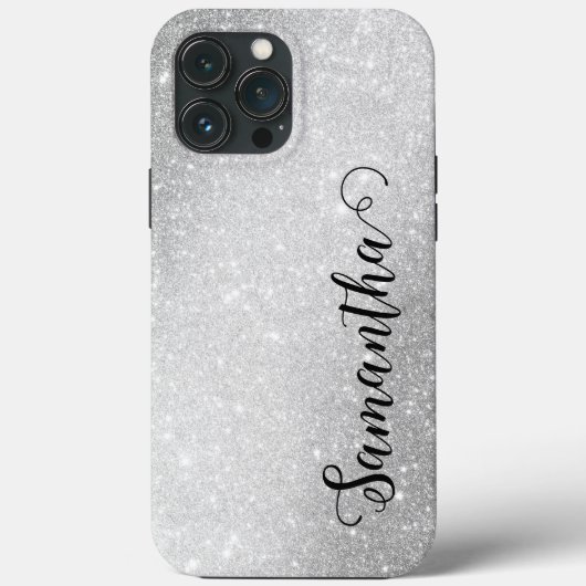 Elegant Monogram Namen Zilveren Glitter Case-Mate iPhone Case (Achterkant)