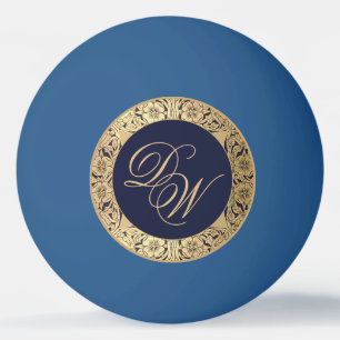 Elegant Monogram Navy Blauw  Goud Rozen Pingpongballen