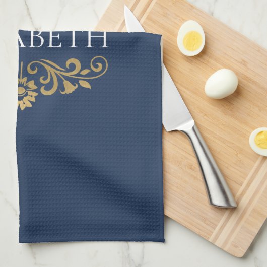 Elegant monogram Navy blauw goud Theedoek (Quarter Fold)