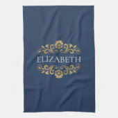 Elegant monogram Navy blauw goud Theedoek (Verticaal)