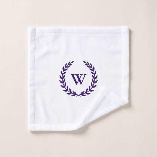 Elégant Monogram Navy Bleu Sur Ensemble de serviet (Gant de toilette)