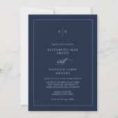 Elegant Monogram Navy Blue Formal Wedding Kaart (Voorkant)
