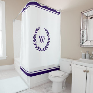 Elegant Monogram Navy Blue White Shower Curtain Douchegordijn