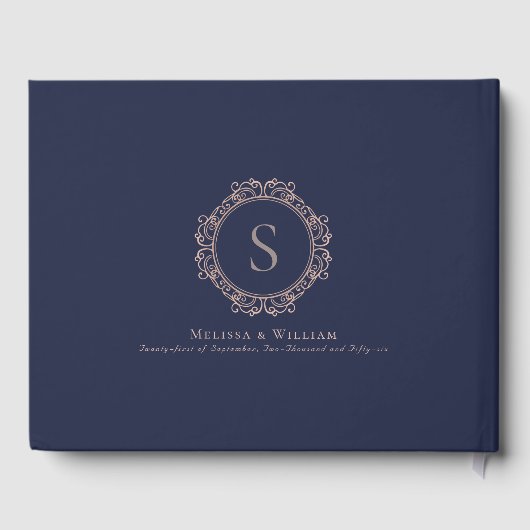 Elegant Monogram Navy Blush Bruiloft Modern Gastenboek (Achterkant)