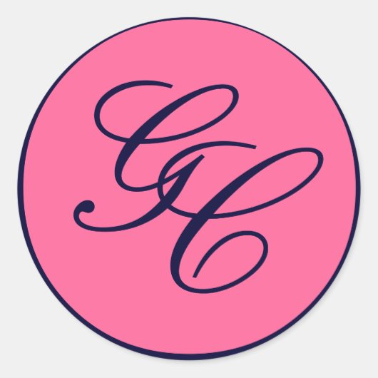 Elegant Monogram Navy en Roze Bruiloft Sticker (Voorkant)