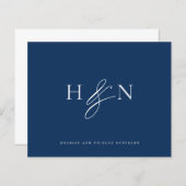 Elégant Monogram Navy Mariage bleu Carte de remerc (Devant / Derrière)