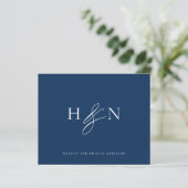 Elégant Monogram Navy Mariage bleu Carte de remerc (Debout devant)