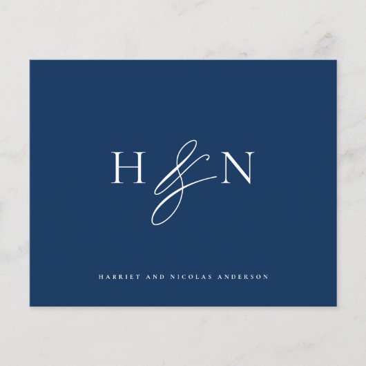 Elégant Monogram Navy Mariage bleu Carte de remerc (Devant)