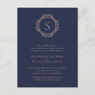 Elegant Monogram Navy Wedding Invitation