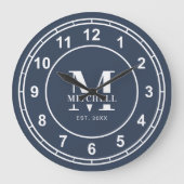 Elegant Monogram Navyblauw Op Maak Gemaakte Famili Grote Klok (Voorkant)