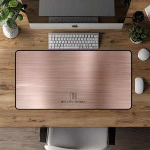 Elegant Monogram Nep Rose Goud Geborsteld Metaal Bureaumat