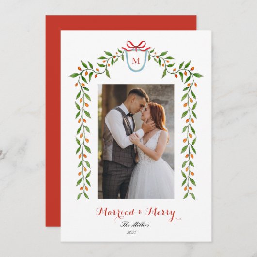 Elegant monogram Newly wed Holiday Aankondiging (Voorkant / Achterkant)