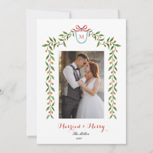 Elegant monogram Newly wed Holiday Aankondiging