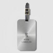 Elegant Monogram Nieuwheid Zilver Metallic Bagagelabel (Voorkant (verticaal))