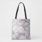 Elegant monogram op roos goud en grijs marmer draagtas (Voorkant)