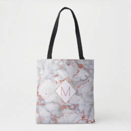 Elegant monogram op roos goud en grijs marmer draagtas