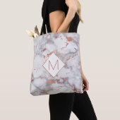 Elegant monogram op roos goud en grijs marmer draagtas (Dichtbij)