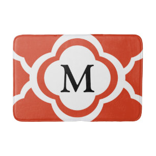 Elegant Monogram Oranje Quatrefoil Patroon Badmat