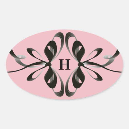 Elegant Monogram Ovale Sticker met Artistic Black (Voorkant)