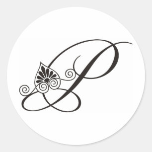 Elegant Monogram P in zwart-wit Ronde Sticker