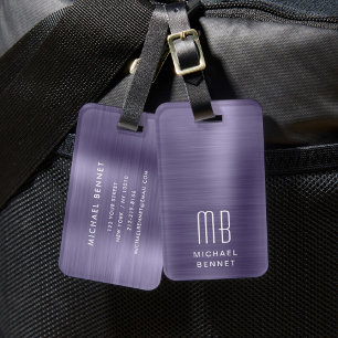 Elegant Monogram Paars Bagagelabel