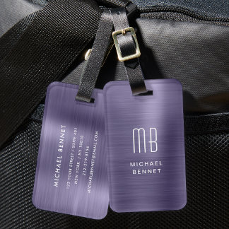 Elegant Monogram Paars Geborsteld Metaal Bagagelabel