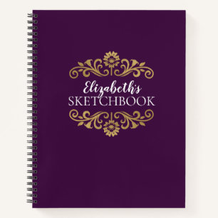 Elegant Monogram Paars Sketchbook Notitieboek