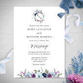 Elegant Monogram Paarse en Blauwe Bruiloft Kaart