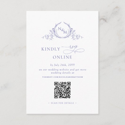 Elegant monogram Paarse RSVP Online, QR-code Informatiekaartje (Voorkant)