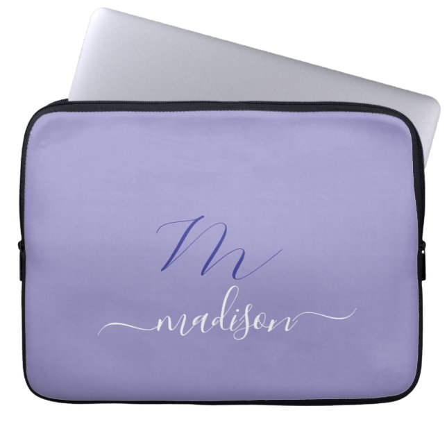 Elegant Monogram Paarse Script Office School Laptop Sleeve (Voorkant)