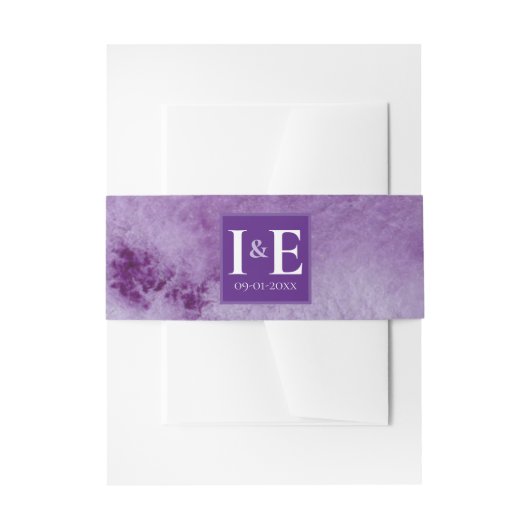Elegant Monogram Paarse Waterverf Wash Weddenschap Uitnodigingen Wikkel (Voorkant Voorbeeld)