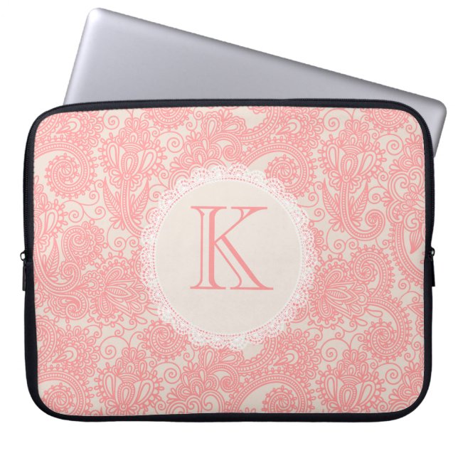Elegant Monogram Paisley Designer Laptop Bag Sleeve (Voorkant)