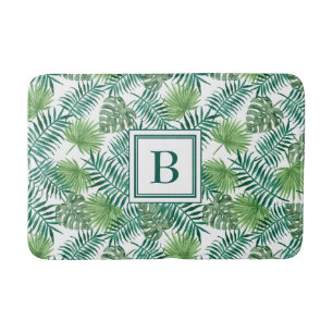 Elegant Monogram Palm Leaves Patroon Badmat